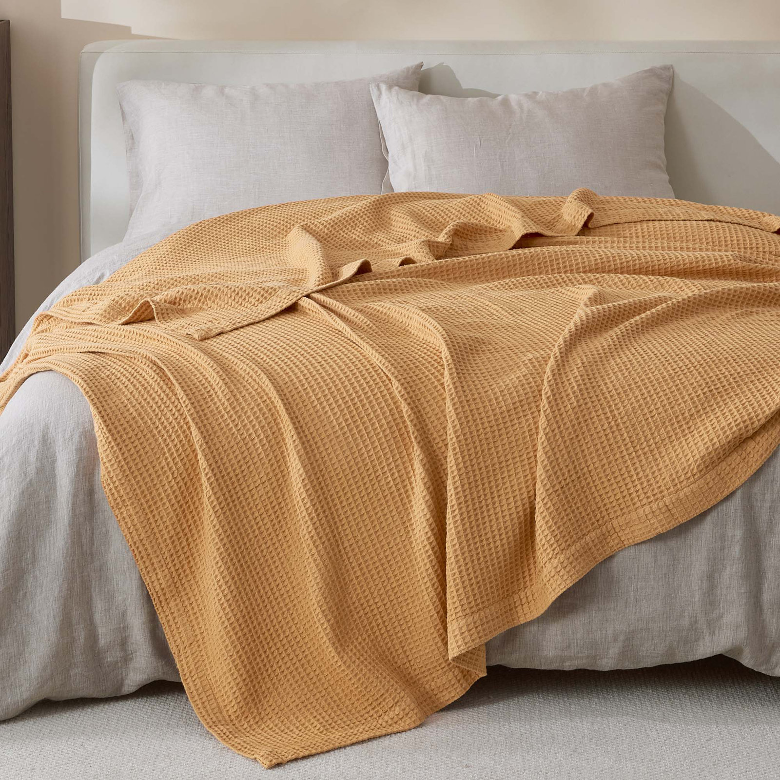 100% Cotton Waffle Weave Blanket, Full/Queen, Marigold