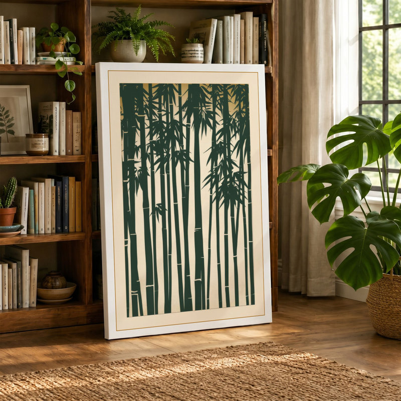 Bamboo Grove Japandi - Wrapped Canvas, 30x20 - 76.2 x 50.8 cm, Sage Border