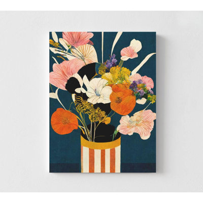 «Striped Vase Bouquet - Modern Floral Still Life», reproduction d'art