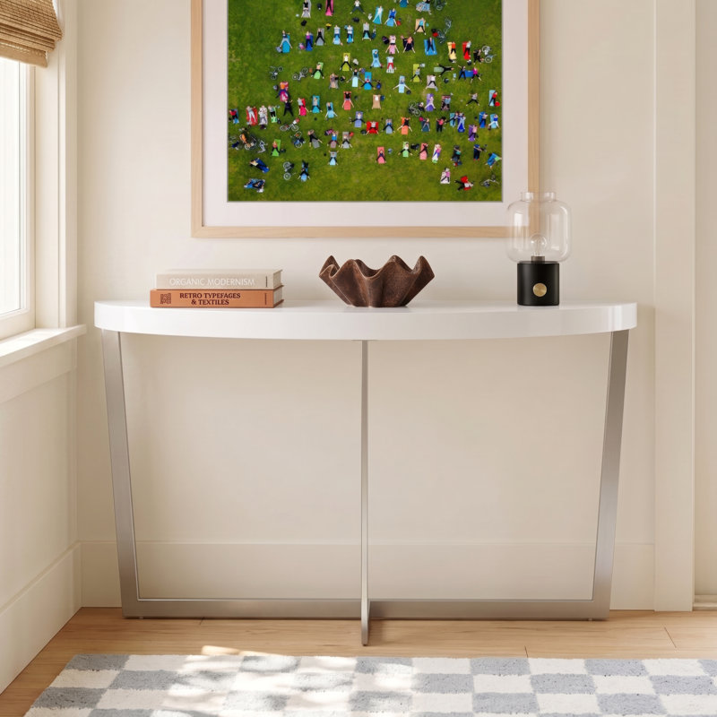 Jackson 55" Oyster Glossy Lacquer Console Table – Modern Slim Console for Entryway, Hallway, or Living Room Display - White Console Table