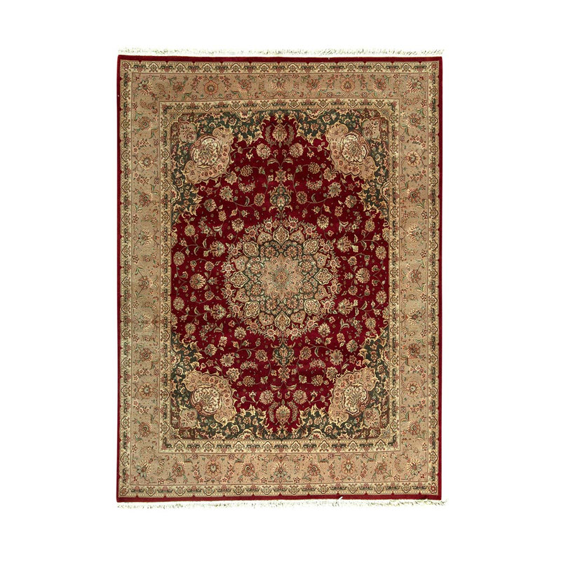 Tapis oriental rouge / brun en laine noué à la main 8 pi x 10 pi Oriental