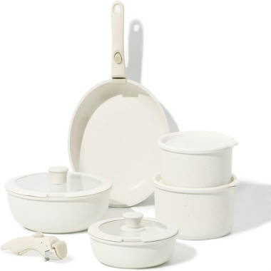 Country Kitchen Pots and Pans Set Nonstick, 6 Piece Cookware Sets, Beige