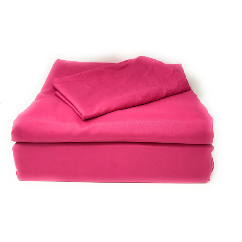 Polyester Machine Woven Sheet Set, Twin XL Sheet Set + Fitted Sheet + 1 Pillowcase, Rose Pink