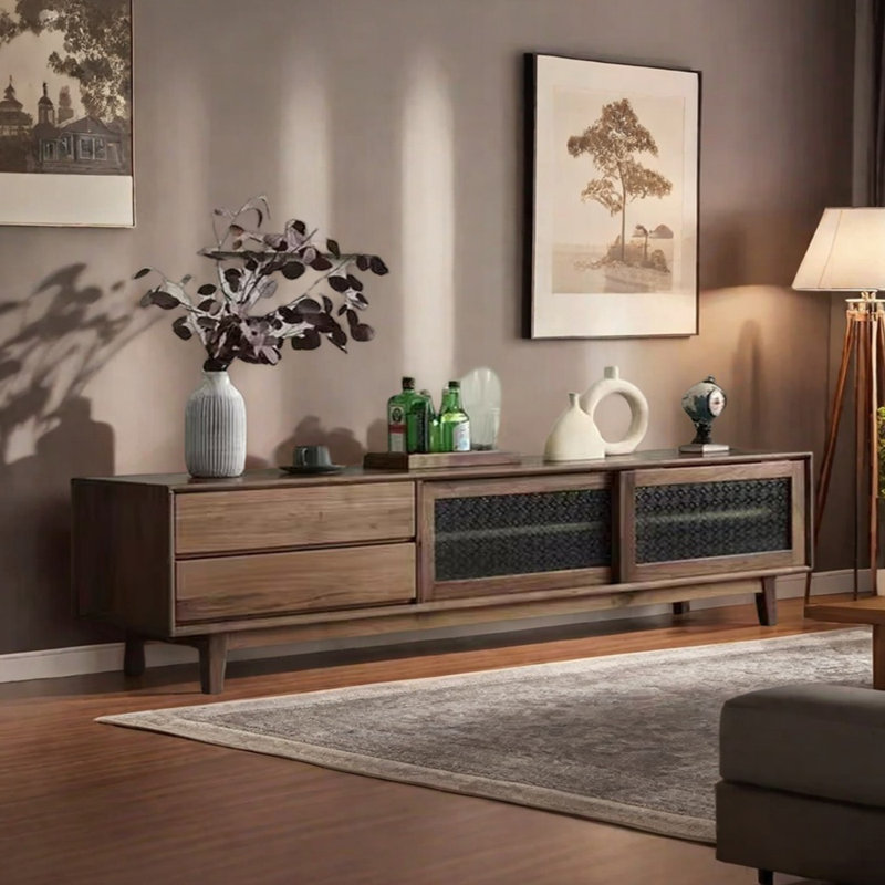 Meuble télé simple de style rétro avec rangement solide, 86.61"