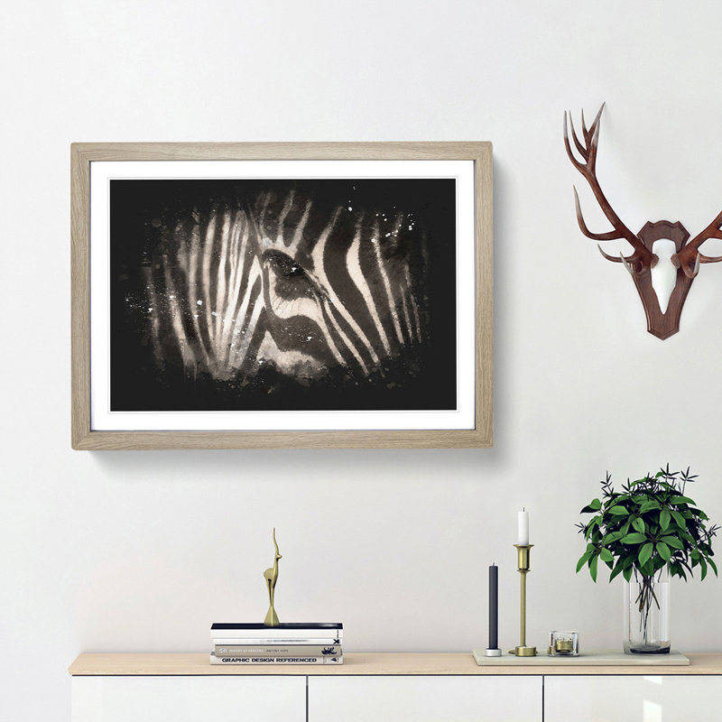 Eye Of The Zebra Paint Splash - Framed Print, Oak Framed, 24cm H x 33cm W x 2cm D