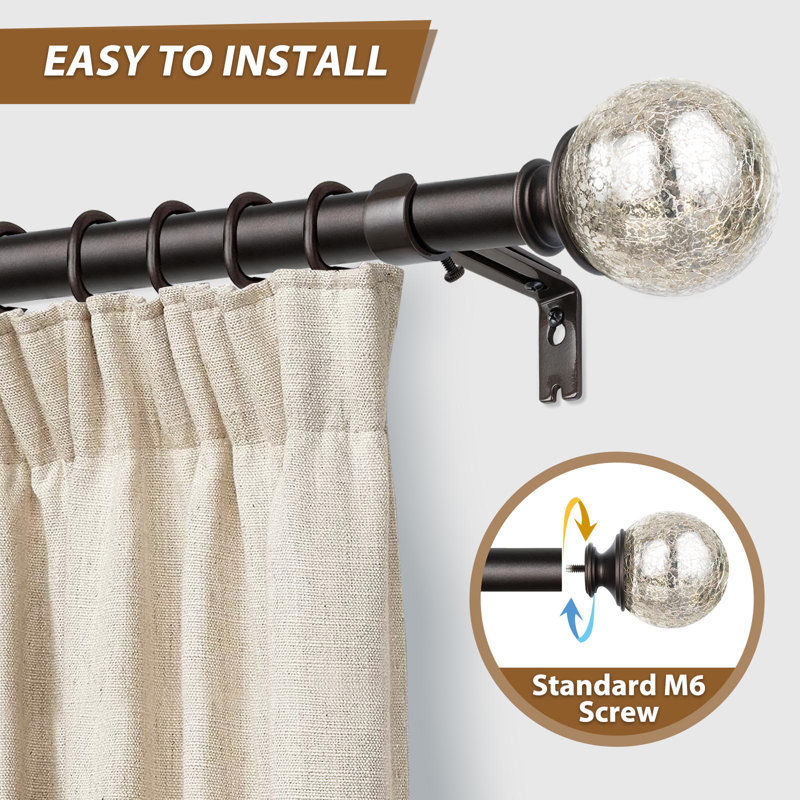 Tringle à rideaux réglable en verre craquelé simple 1 po Eleby, 36" - 72", Brun
