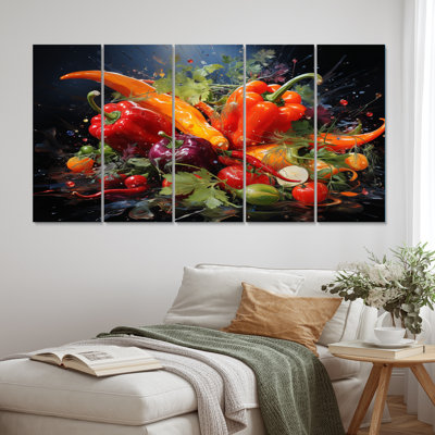 Vegetable Red Chili Pepper - Farmhouse Canvas Wall Art - 5 Equal Panels