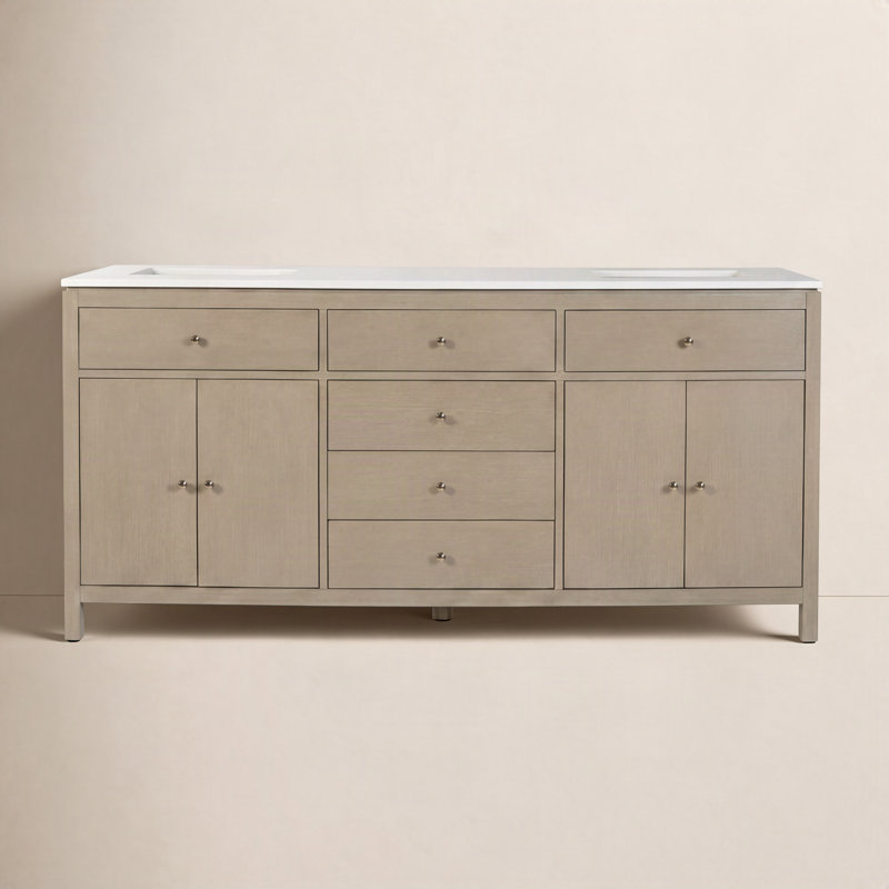 Nora 72 in. W Quartz Double Sink Bathroom Vanity Set, Antique Taupe