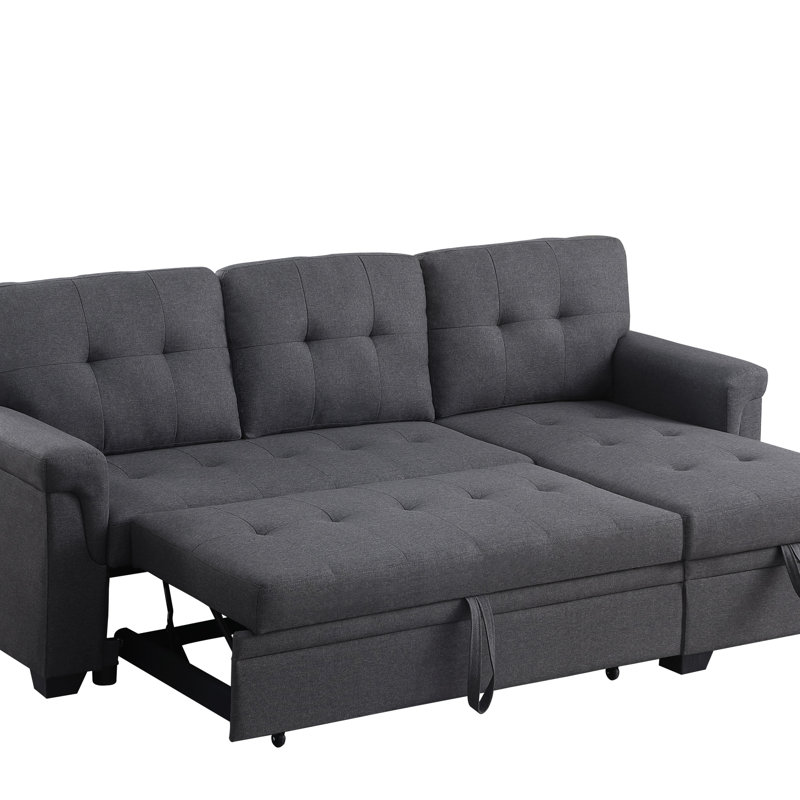 84" Linen Reversible Sleeper Sectional Sofa With Storage Chaise, Dark Gray, Left Hand Facing