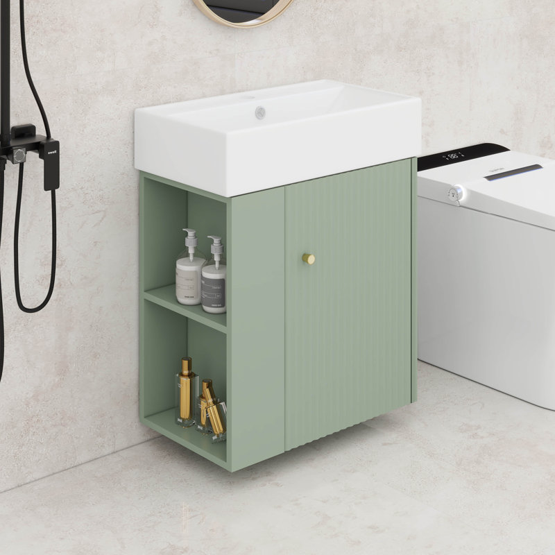 Meuble-lavabo flottant 21,6 po avec lavabo, rangement ouvert à gauche, Vert