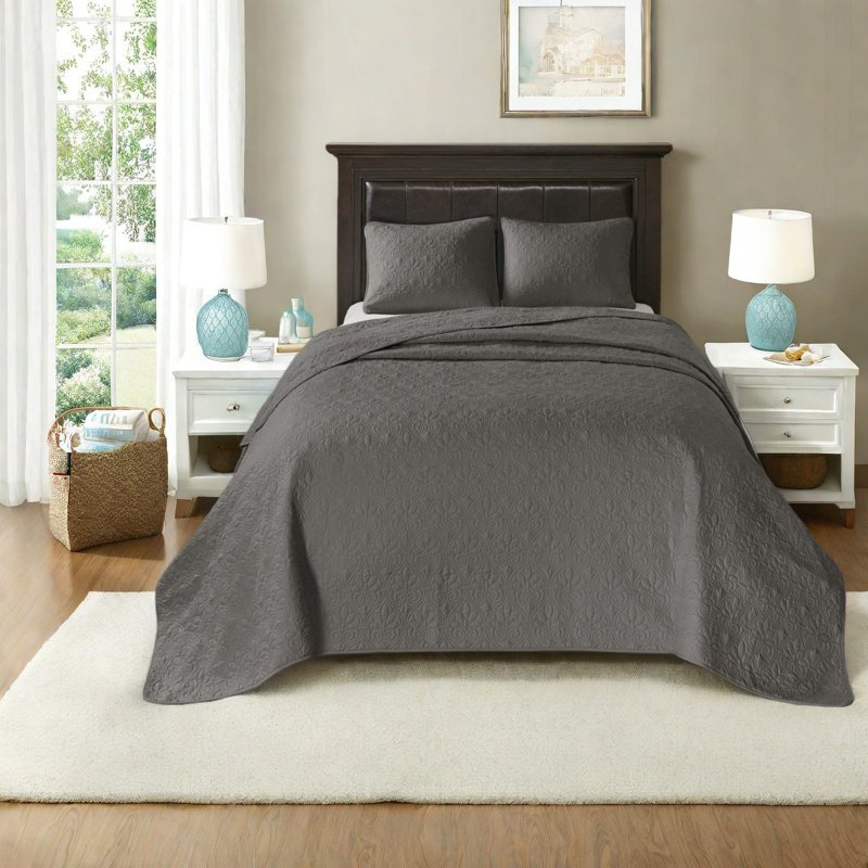 Reversible Cotton Bedding Sets, Dark Grey King, Cottage Charm