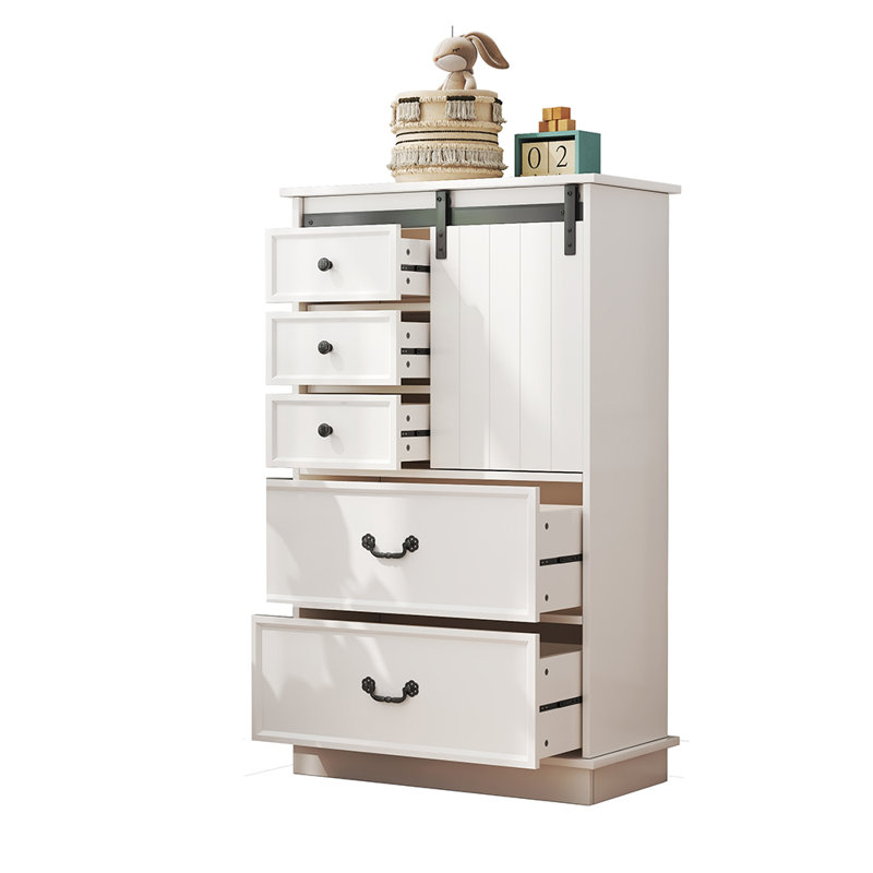 Commode à tiroirs 51 po avec porte coulissante et porte de rangement