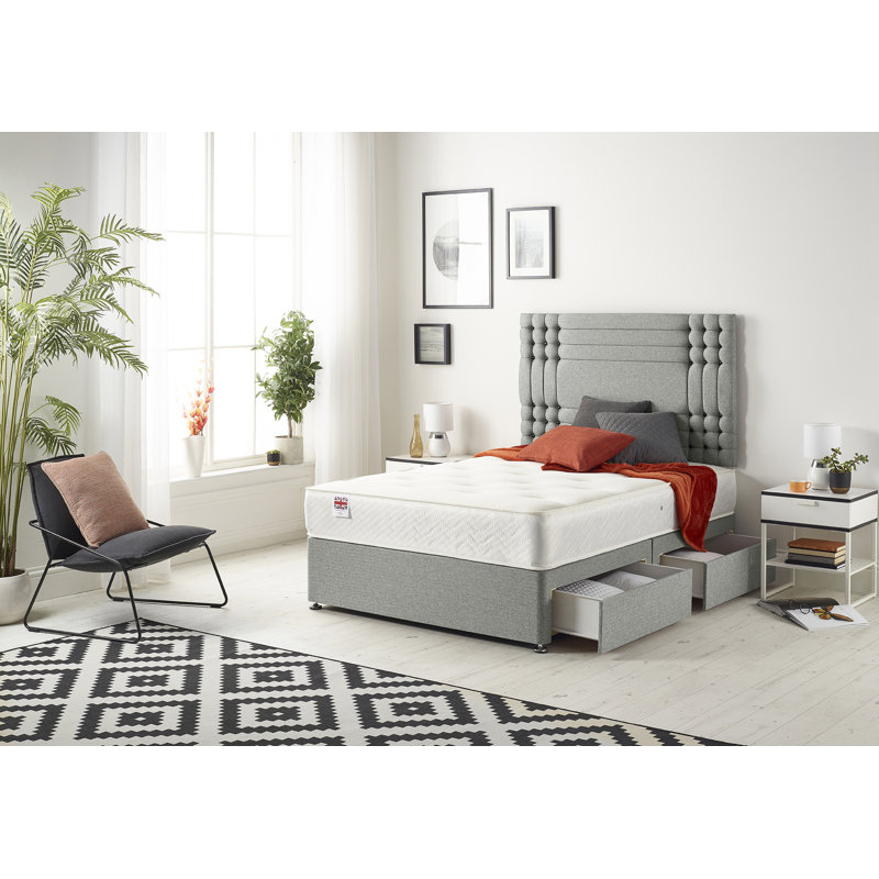 Dennishia Coilsprung Divan Bed Set, Grey, Super King (6'), 2 Drawers