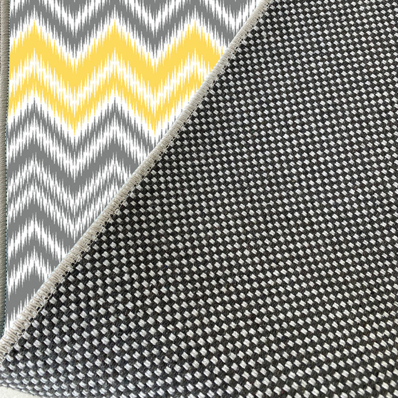 Tapis à chevrons en coton tissé à la machine en jaune / gris, Rectangle 3 pi 3 po x 4 pi 11 po