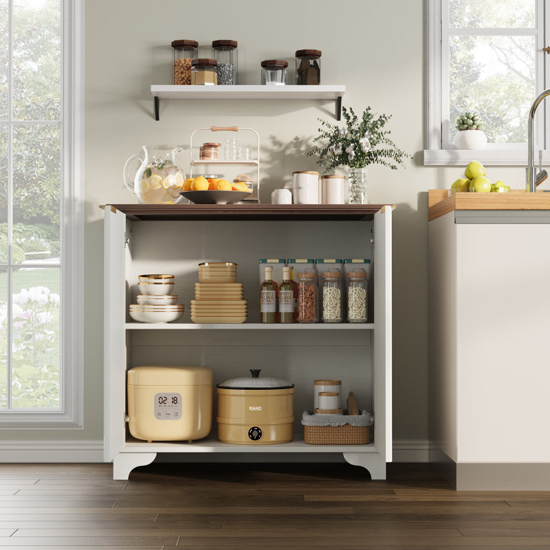 Small Sideboard Buffet Cabinet, Farmhouse Wood Kitchen Cabinet with Adjustable Shelf & 2 Doors, Space-Saving Coffee Bar Station for Dining Room/Living Room/Apartments