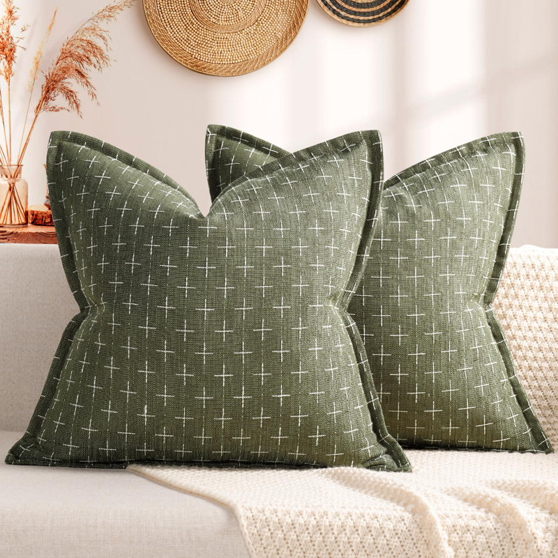 Housses de coussin 20 x 20 ensemble de 2 housses de coussin texturées en polyester doux avec rebord de bordure de campagne confortable pour canapé-lit