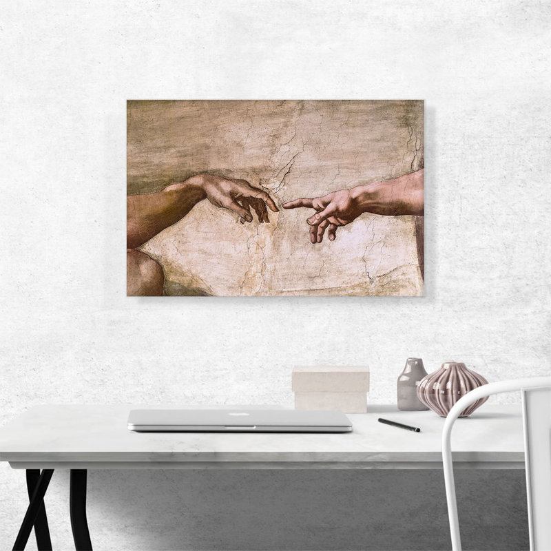 «Sistine Chapel Ceiling God and Adam Hands Détail» par Michelangelo - reproduction d'art sur toile tendue