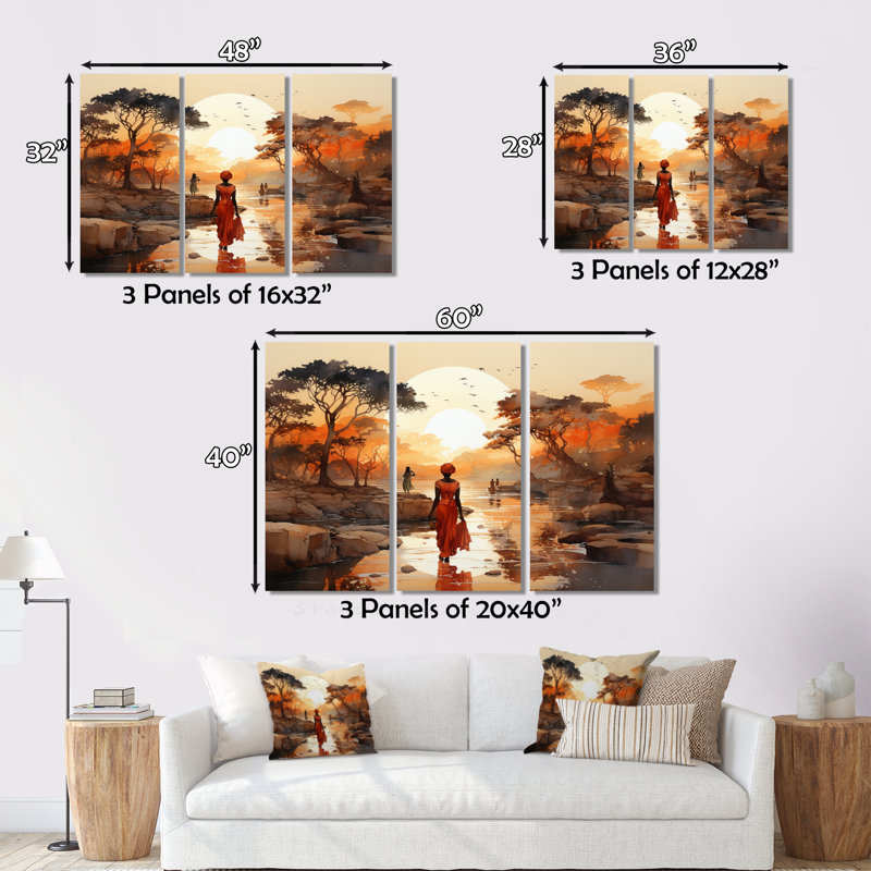 Voyage africain - reproduction d'art sur toile, art africain, H 32 po x l 48 po x P 1 po