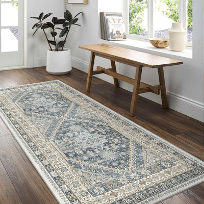 Medallion Non Slip Washable Area Rug(Blue)