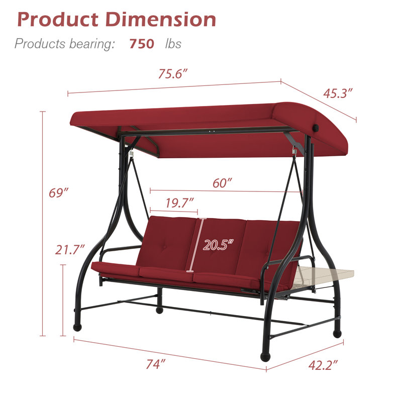 3 Person Porch Swing with Canopy, Red
