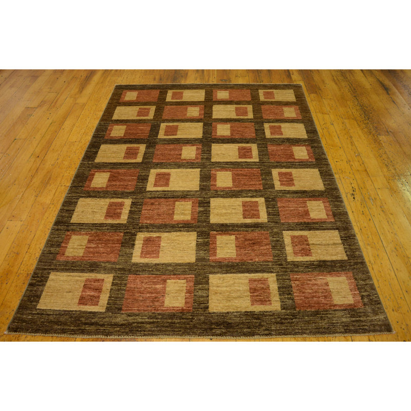 Tapis de zone en laine brun/ivoire 5 pi x 6 pi 7 po one-of-kind à la main noué la Nash