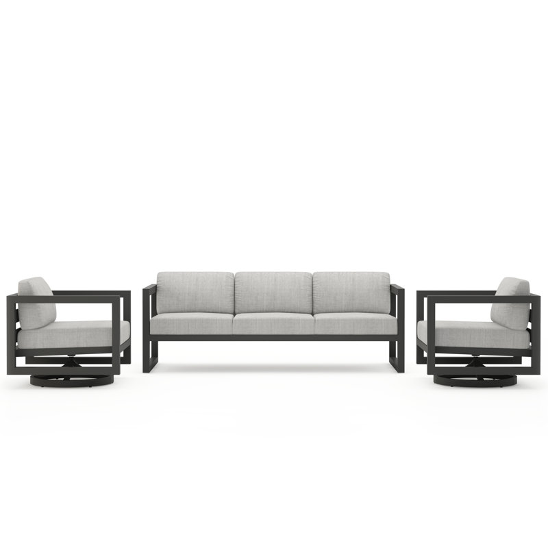 Avion 3 Piece Sofa Set With Swivel, Slate, Cast Silver Sunbrella®
