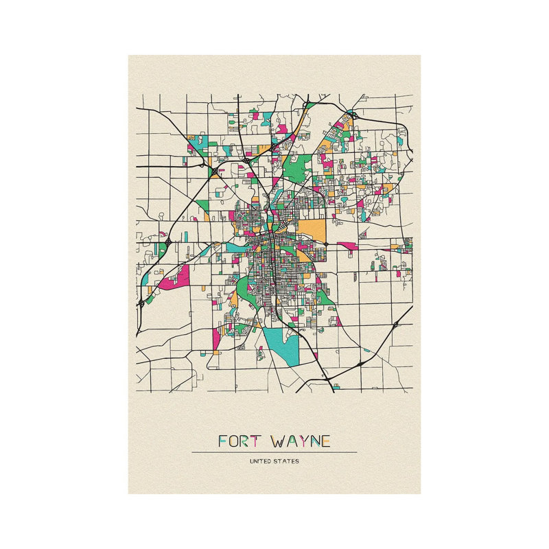 Fort Wayne, Indiana Map by Ayse Deniz Akerman - Wrapped Canvas Gallery-Wrapped Canvas Giclée