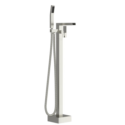 Robinet de salle de bain autoportant à cascade, bec pivotant à 360 ° et douche à main, robinet à deux températures en laiton brossé avec baignoire détachable, rotatif, contrôle de la température,