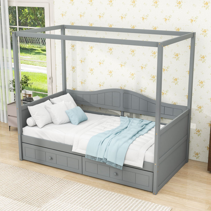 Karalin Twin 2 Drawers Wood Canopy DayBed, Gray