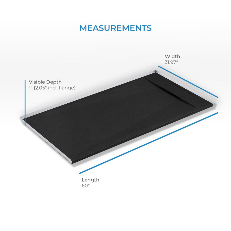 Receveur de douche rectangulaire extra-plat Lenora 152,4 cm x 81,3 cm avec bonde latérale dissimulée, noir uni