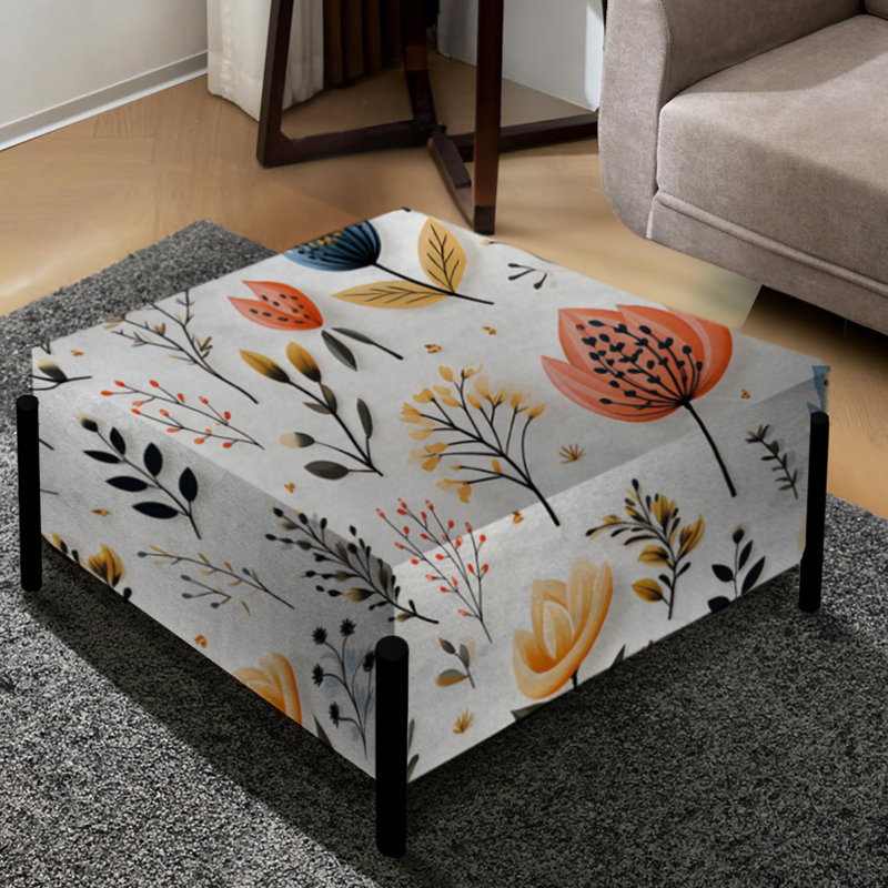 Blanc tranquillité floral scandinave blanc - grand repose-pieds carré floral