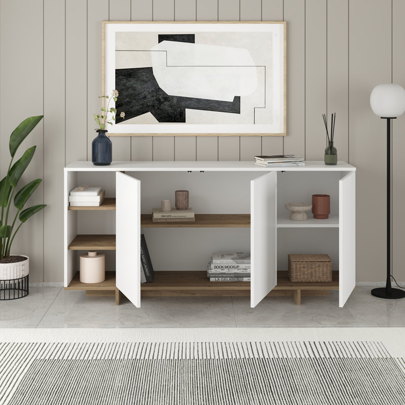 170cm Console Table, White/Natural Oak