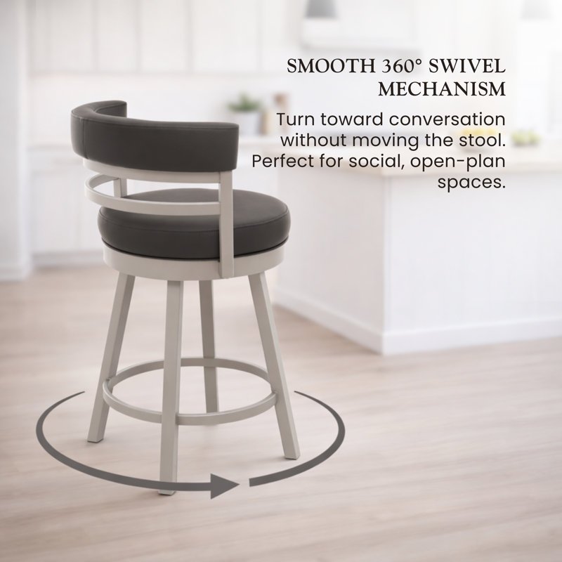 Sunnydale Camden 26" Swivel Counter Stool, Sterling Mist Finish & Obsedian Black Leatherette
