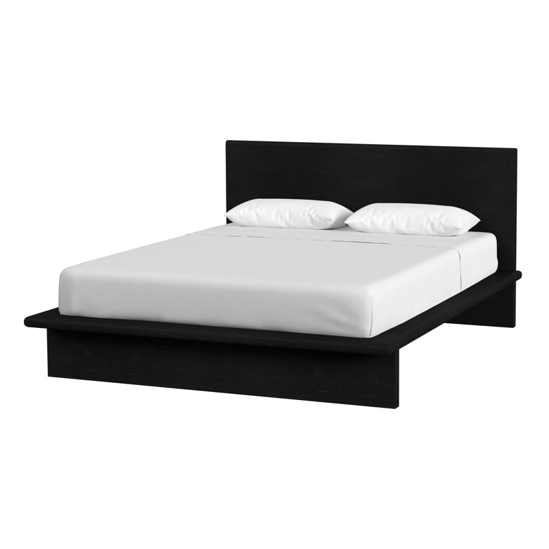 Soleil Wood Low Profile Platform Bed, Queen, Black