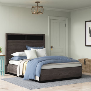 Queen Bed With Tall Headboard Design In Gray