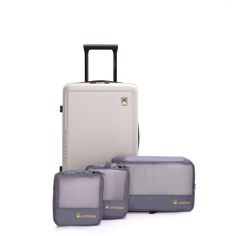 19 po + 3 pièces Sac de rangement doublé, bagage à main trois pièces, valises à roulettes, valise de transport légère en ABS, valise rigide BEIGE