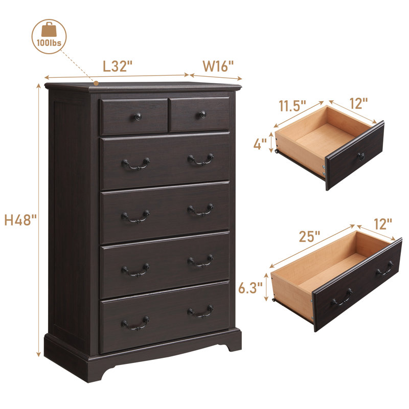 Commode 6 tiroirs l 32 po Krijna, Espresso