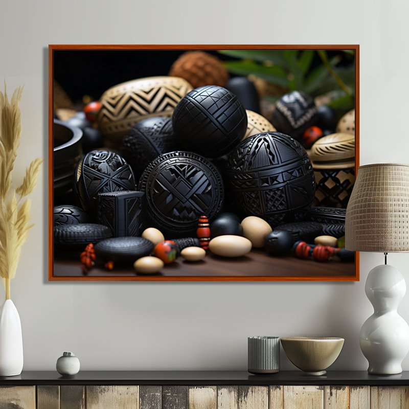 Bijoux africain - reproduction sur toile, H 12 po x l 20 po, Cadre photo noir