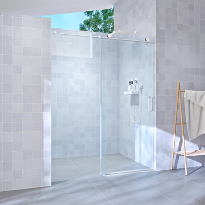 56" - 60" W X 76" H Single Sliding Shower Door, Frameless Bathroom Sliding Door With 1/4" (6Mm) Tempered Glass For Walk-In Shower