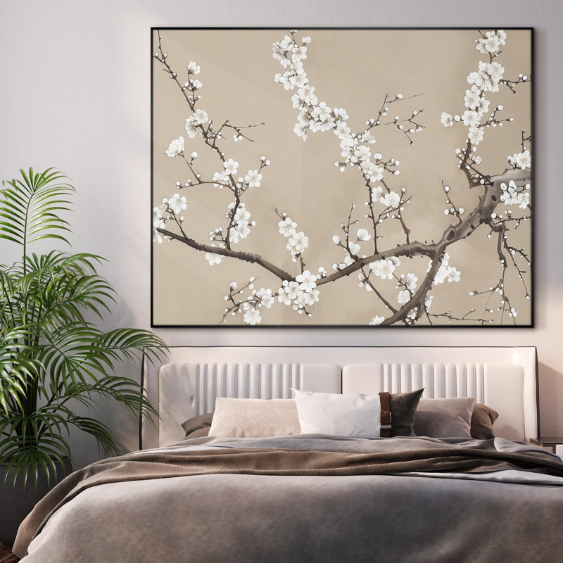 Élégante branche de prunier japonais, illustrations sur toile très grandes, reproduction d'art encadrée (assemblage requis)