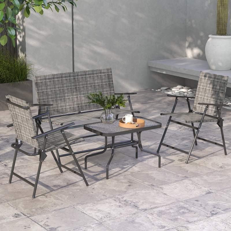 Four Piece Metal Garden Sofa Set Mixed Brown Weather Resistant Outdoor Patio Seating with Cushions for Backyard Porch Balcony