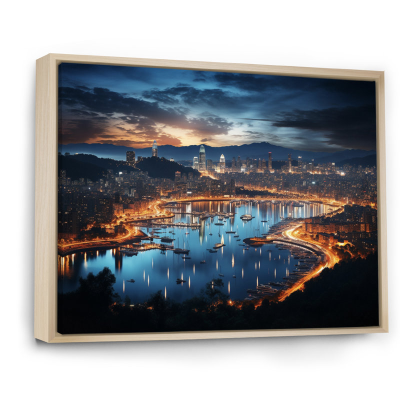 «Barcelona Beautiful Cityscape I», reproduction, H 12 po x l 20 po x P 1 po, Cadre naturel flottant