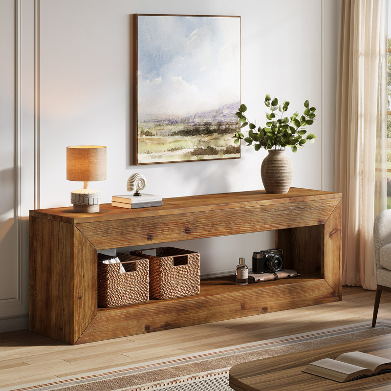 Meuble télé 47 po en bois massif pour téléviseurs 32/43/55 po, Marron foncé