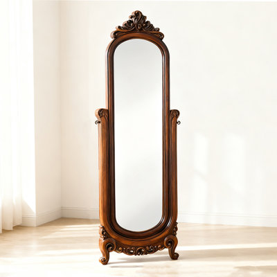 European-Style Vintage Carved Arched Revolving Full-Length Mirror