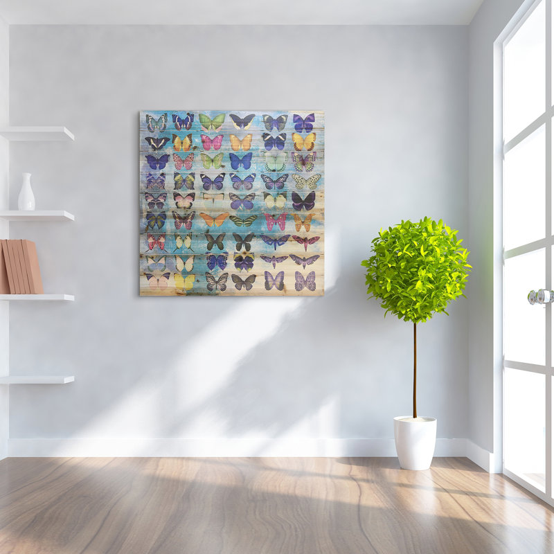 Colorful Butterfly Collection Print on Fir Wood Wall Art, 39" x 39"