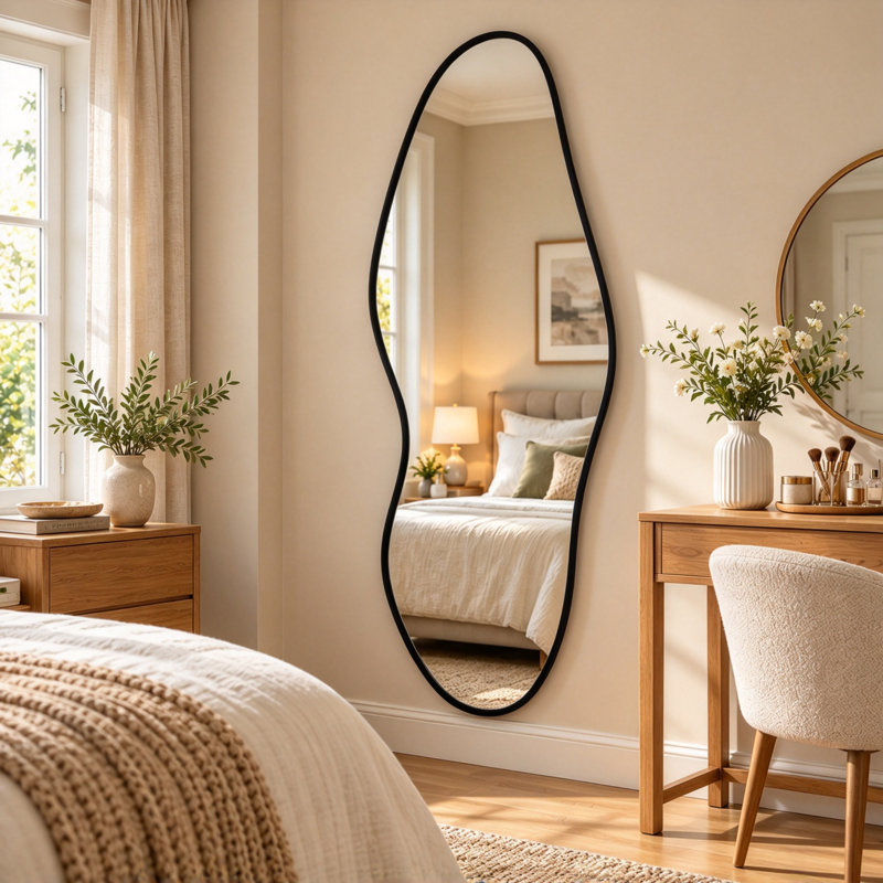 160 x 53.5 cm Irregular Full Length Wall Mirror with Black Metal Frame