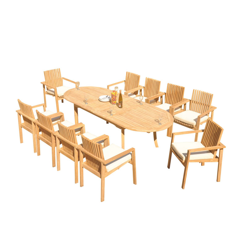 Ensemble de salle à manger rectangulaire en teck pour 60 personnes