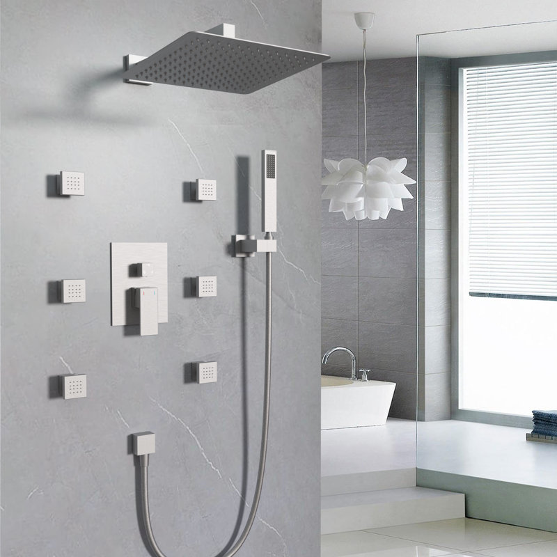 6 systèmes de douche à jets de corps avec douche à effet pluie 11,8 po et douchette à main haute pression, Noir mat