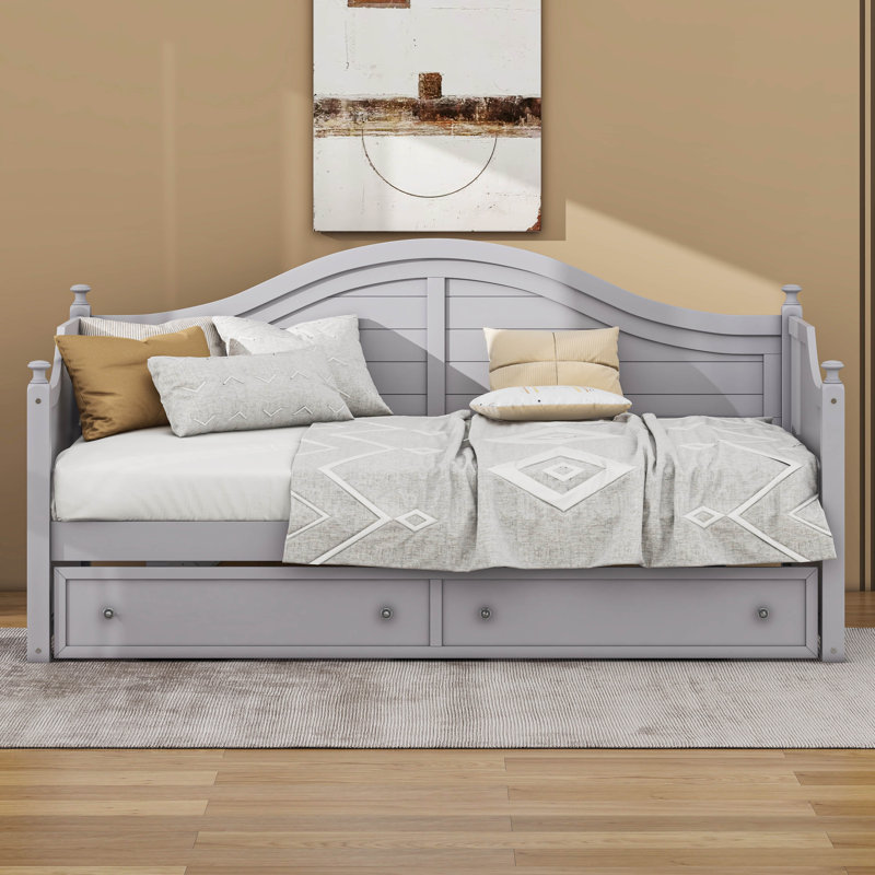 Lit de jour simple avec tiroirs, structure de lit de jour en bois, Gris clair