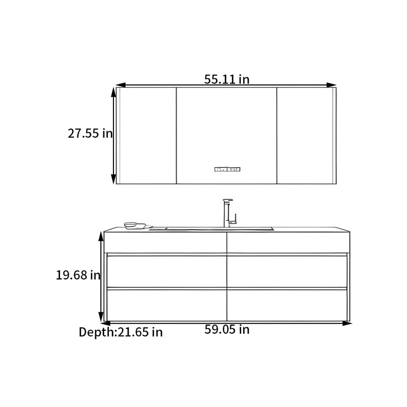 Armoire de salle de bain crème, Gris clair, H 19,68 po x l 59,05 po x P 21,65 po